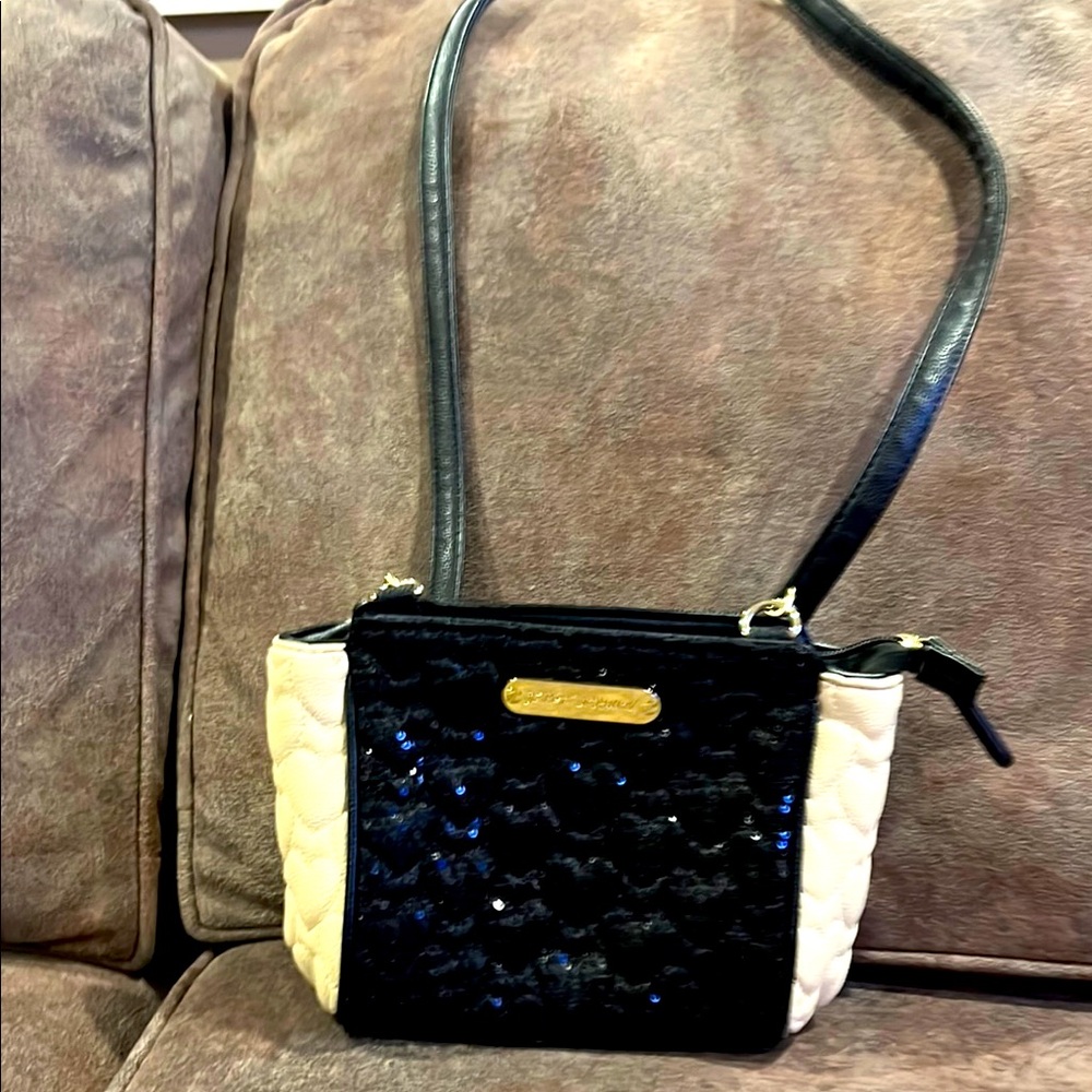 Betsey Johnson Black sequins and Cream Women's Purse with side bow